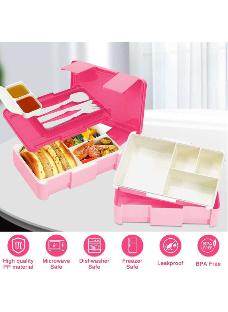 Necomi Bento Lunch Box for Kids & Adults, Lunchbox Containers with Tablewares and Sauce Dressing Container, Pink  - Image 4