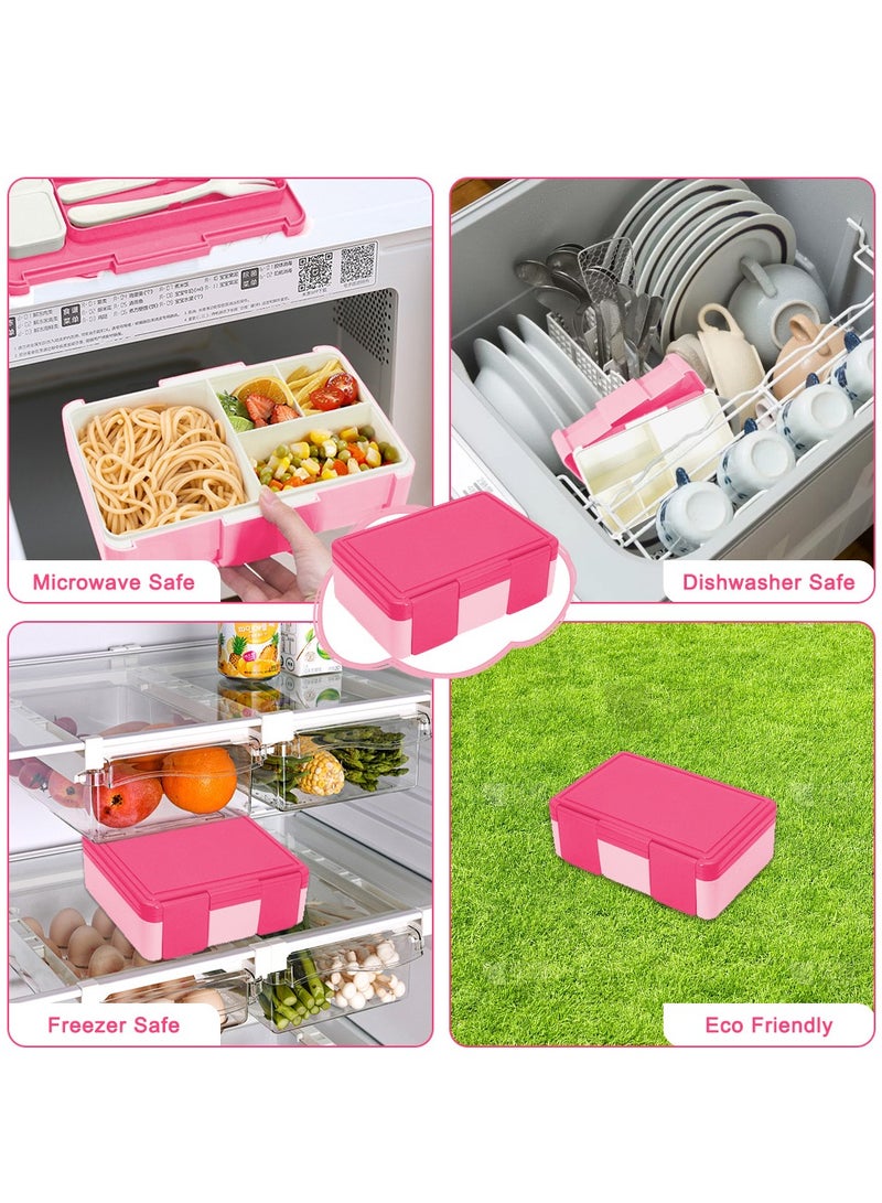 Necomi Bento Lunch Box for Kids & Adults, Lunchbox Containers with Tablewares and Sauce Dressing Container, Pink  - Image 5