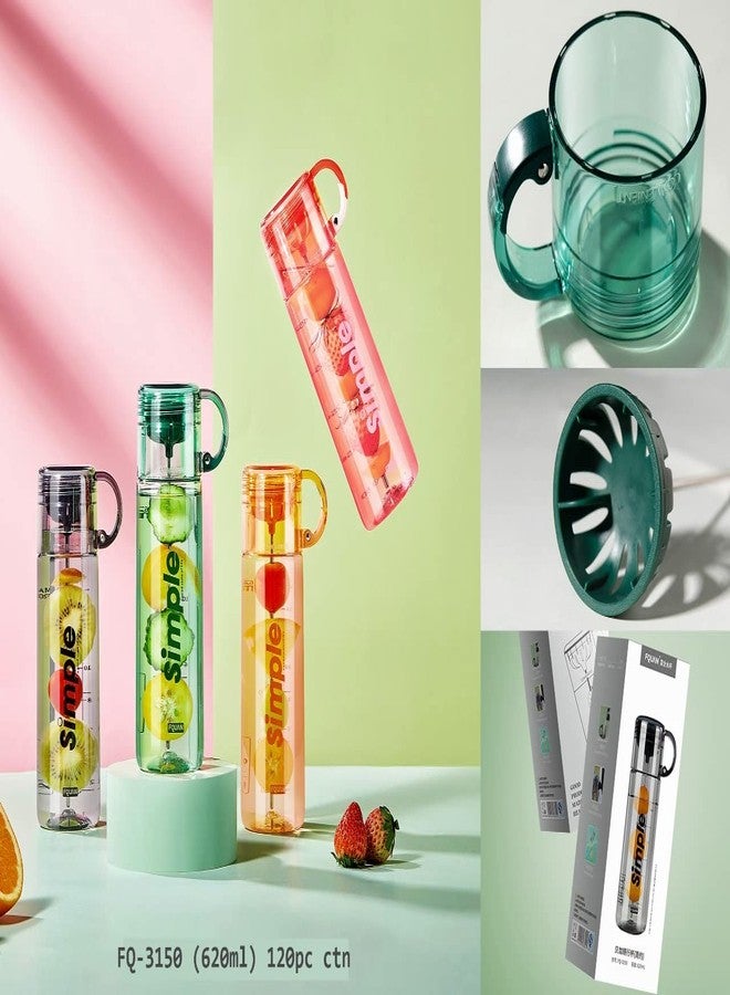 TEMSON Fruit Infuser Detox Water Bottle, BPA-Free Stylish Water Bottle with Rod & ebook, Fruit Detox Bottle for Girls,Kids Water Bottle - 620 ML (FQ-3150) (Green) - Image 3