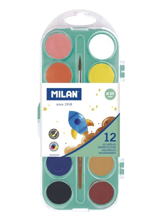 MILAN Set Of 12 Opaque Watercolour Tablets Ø 30 Mm With Brush - Image 1