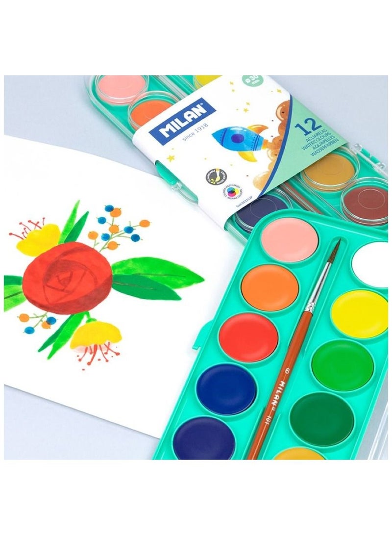 MILAN Set Of 12 Opaque Watercolour Tablets Ø 30 Mm With Brush - Image 3