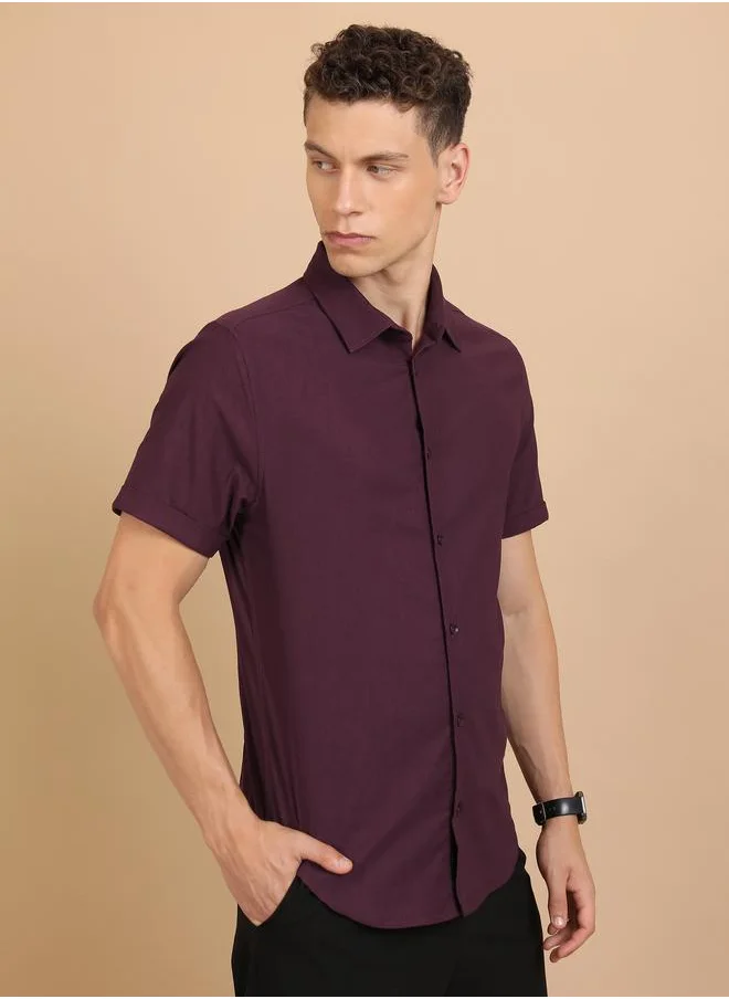 Ketch Slim Fit Spread Collar Casual Shirt by Styli