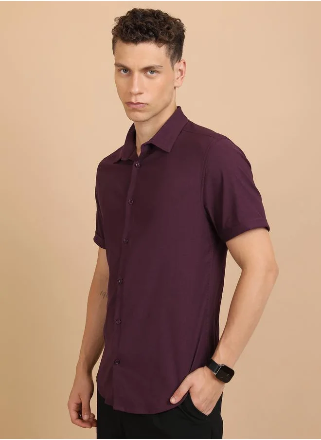 Ketch Slim Fit Spread Collar Casual Shirt by Styli