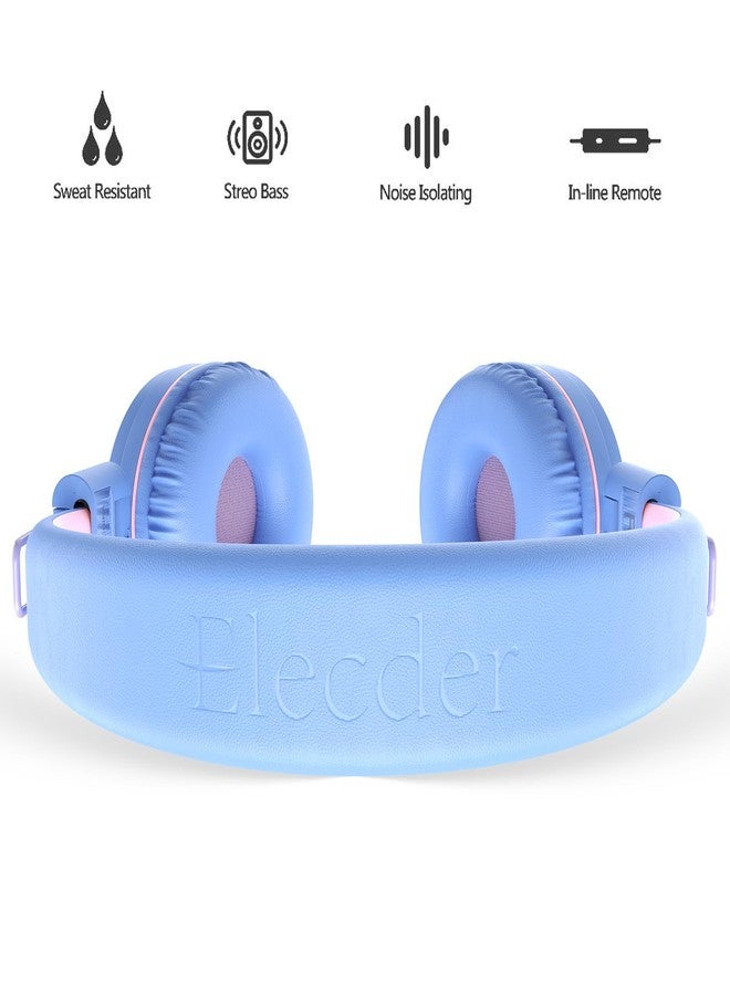 ELECDER i37 Kids Headphones for School Children Girls Boys Teens Foldable Adjustable On Ear Headphones Wired with 3.5mm Jack for Smartphones Chromebook Laptop Computer PC Tablets Trave, Purple/Pink - Image 3
