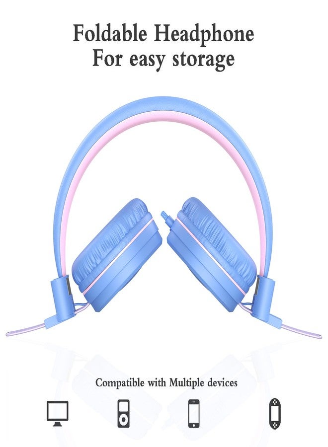 ELECDER i37 Kids Headphones for School Children Girls Boys Teens Foldable Adjustable On Ear Headphones Wired with 3.5mm Jack for Smartphones Chromebook Laptop Computer PC Tablets Trave, Purple/Pink - Image 4