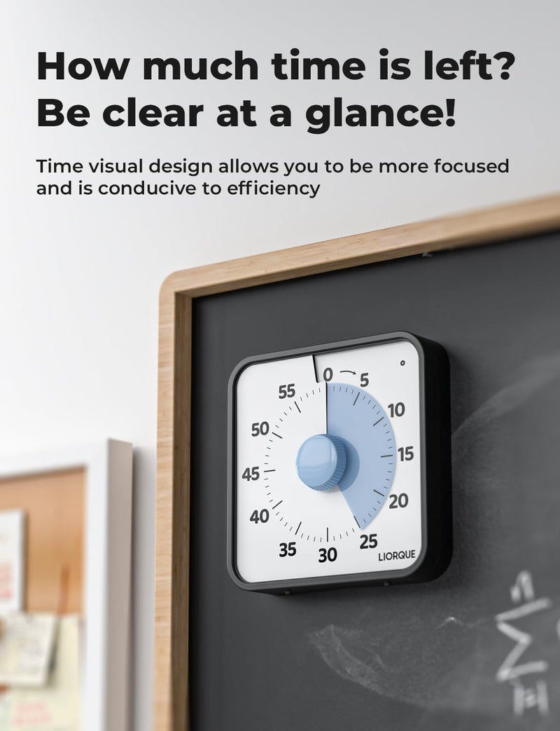 LIORQUE 60 Minute Visual Timer for Kids and Adults, Non-Ticking 7.5 Inch Large Visual Countdown Timers for Classroom Desk Countdown Clock with Magnetic Backing, Kids Pomodoro Timer Clock - Image 5