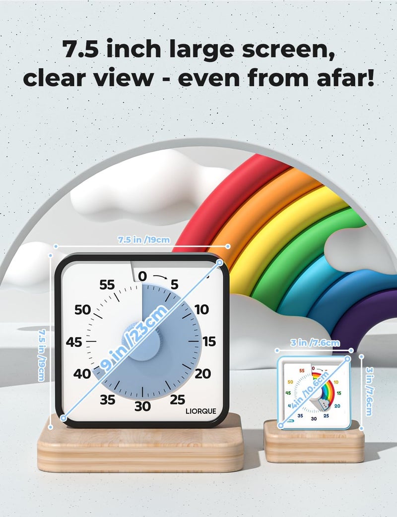 LIORQUE 60 Minute Visual Timer for Kids and Adults, Non-Ticking 7.5 Inch Large Visual Countdown Timers for Classroom Desk Countdown Clock with Magnetic Backing, Kids Pomodoro Timer Clock - Image 3