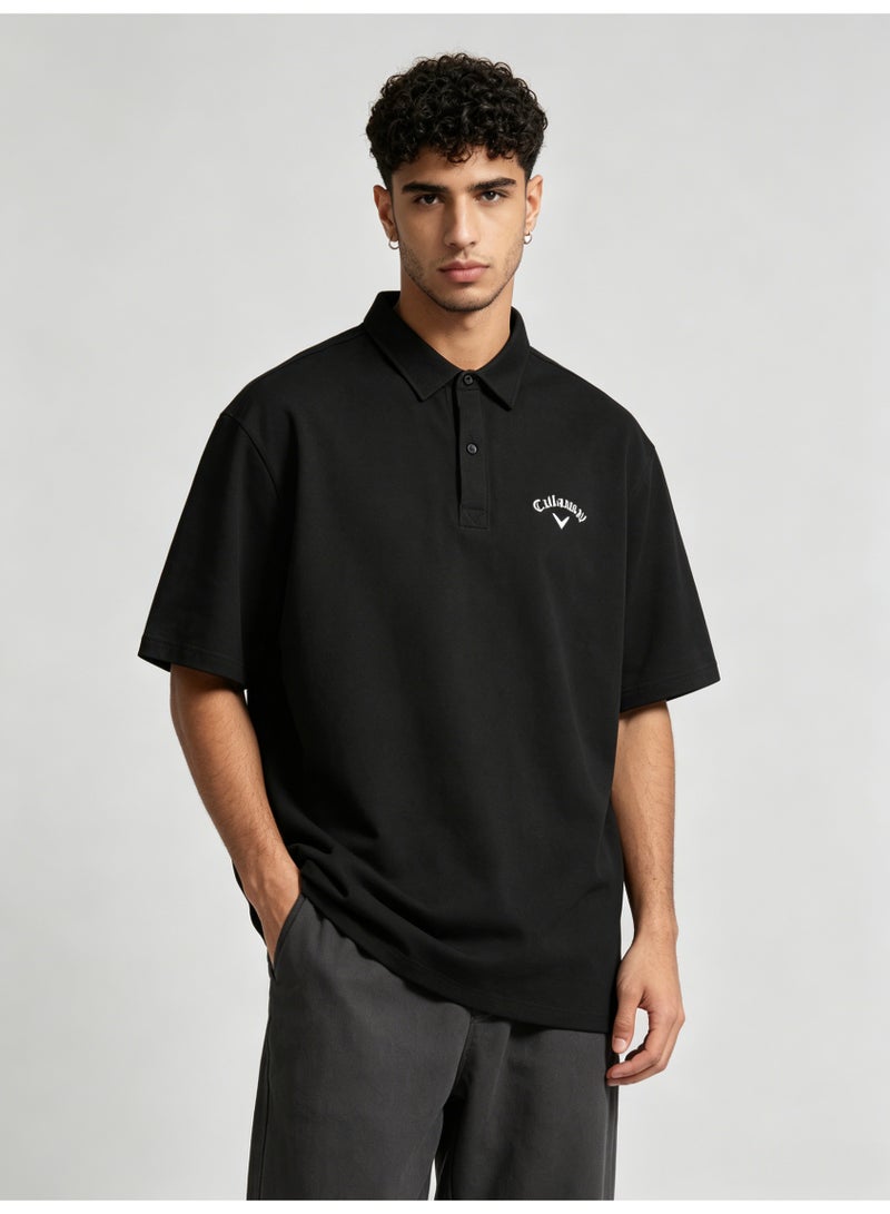 Callaway outdoor golf solid color lapel Polo heavy cotton loose cover meat men's Joker business casual half sleeve. - Image 1