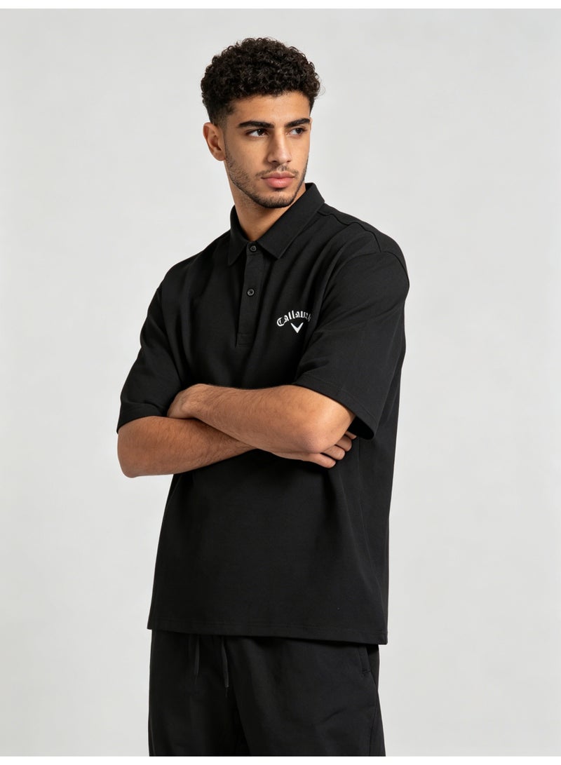 Callaway outdoor golf solid color lapel Polo heavy cotton loose cover meat men's Joker business casual half sleeve. - Image 5