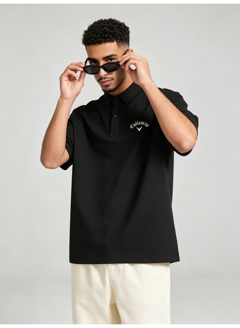 Callaway outdoor golf solid color lapel Polo heavy cotton loose cover meat men's Joker business casual half sleeve. - Image 3