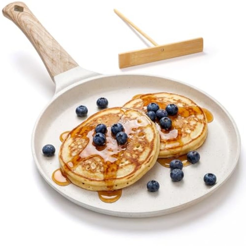 Nonstick Crepe Pan with Spreader, 10-Inch Tortilla Pan with Detachable Handle, Ceramic Coating Pancake Dosa Tawa Griddle Pan, for All Stove, Induction Compatible, PFOA Free - Image 1