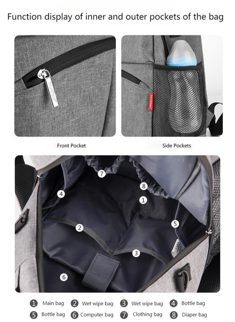Generic - Multifunctional Portable Baby Mom Bag，Diaper Bag Backpack，Large Capacity with Insulated Pockets Multifunctional Baby Bags Backpack，Fashion Mommy Backpack，Pregnant Women Travel Baby Care Bags for Newborn Mother/Father, Grey - Image 1