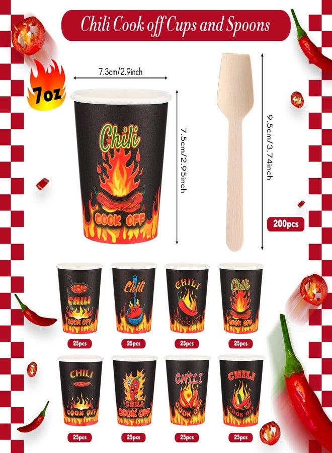 Afarnook 400 Pcs 7 oz Chili Cook off Cups Sets 400 Disposable Chili Tasting Cups 400 Wooden Spoons for Mexican Cook off Party Decorations Supplies (Black) - Image 2