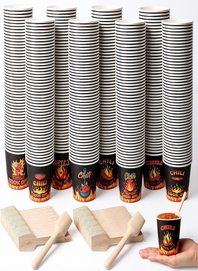 Afarnook 400 Pcs 7 oz Chili Cook off Cups Sets 400 Disposable Chili Tasting Cups 400 Wooden Spoons for Mexican Cook off Party Decorations Supplies (Black) - Image 1