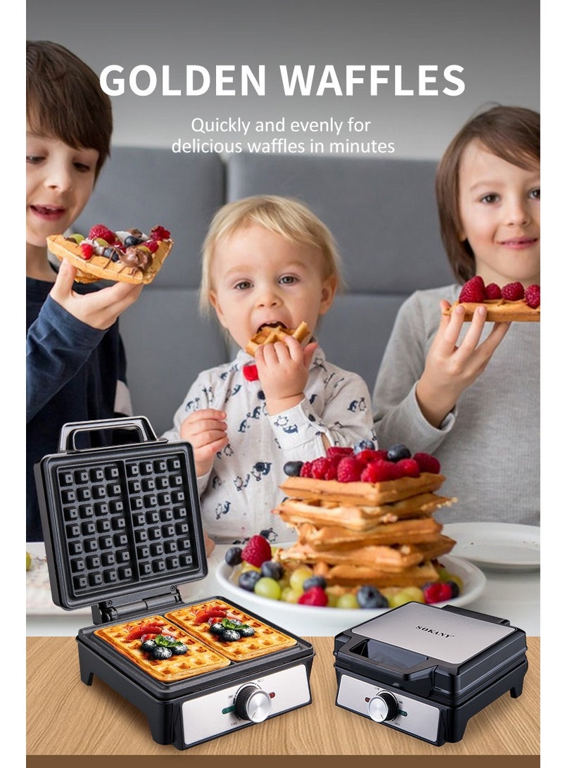 سوكاني صانعة الوافل الألمانية 2 لوح كبير من مادة PTFE غير لاصقة بقدرة 1600 وات وتحكم في درجة الحرارة قابل للتعديل SK-08025 أسود - Image 4