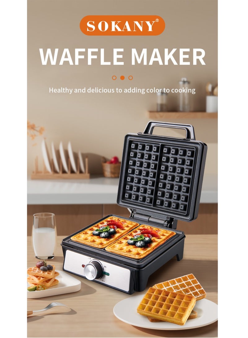 سوكاني صانعة الوافل الألمانية 2 لوح كبير من مادة PTFE غير لاصقة بقدرة 1600 وات وتحكم في درجة الحرارة قابل للتعديل SK-08025 أسود - Image 3