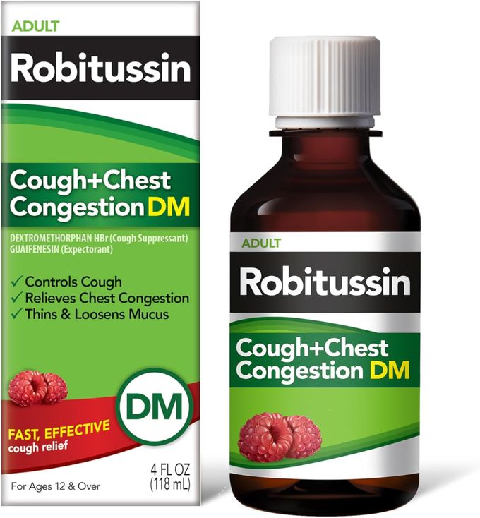 Robitussin Cough and Chest Congestion DM, Cough Suppressant and Expectorant, Raspberry Flavor 4 Fl Oz Bottle - Image 2