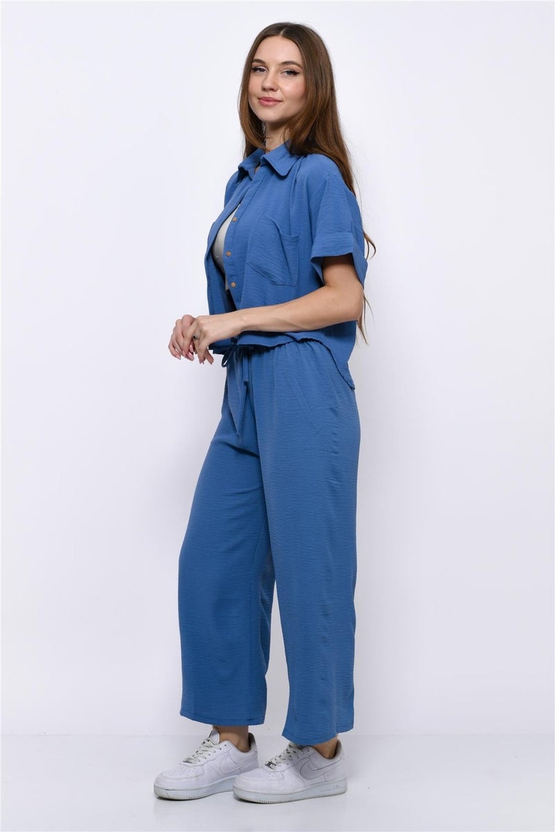 Nuseel Aerobin Crop Shirt Elastic Waist Trousers 2 Piece Set Blue - Image 5