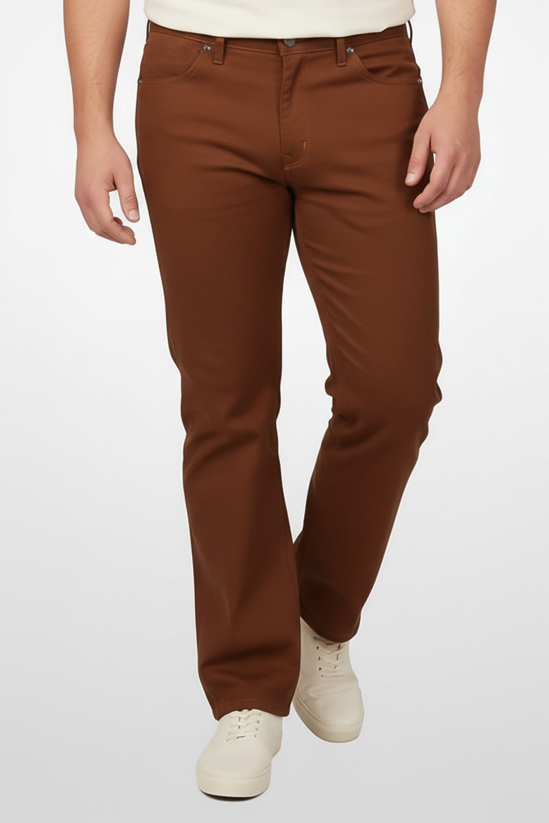 Wrangler x Sandro Men Regular Fit Solid Straight Leg, Brown - Image 1
