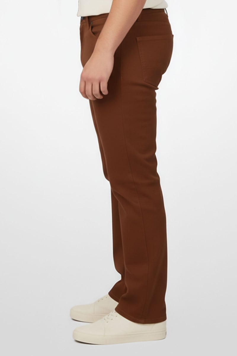Wrangler x Sandro Men Regular Fit Solid Straight Leg, Brown - Image 3