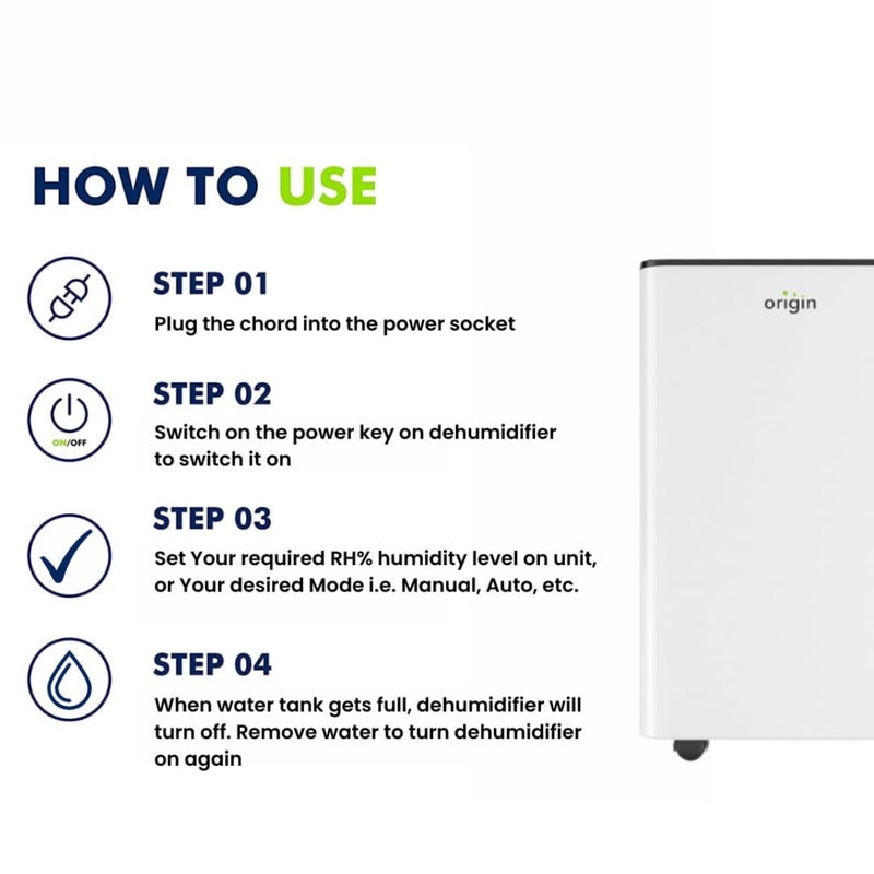 Origin De humidifiers Origin O50 Dehumidifier Plus Clothes Dryer 8Liter Tank Capacity With Continuous Drainage  - Image 3