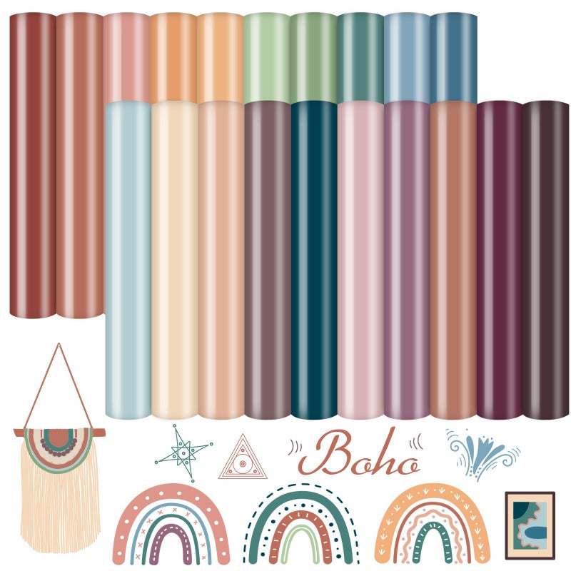 Whaline 20 Sheets Boho Heat Transfer Vinyl Assorted Colors HTV Iron on Vinyl Colorful Adhesive Iron on Stickers Decals for Clothing Costume DIY Fabric Craft Supplies 12 x 10 Inch - Image 2