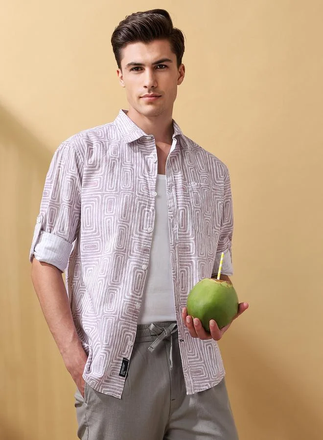 Dennis Lingo Men's Mauve 100% Cotton Printed Button Down Regular FiT-Shirt