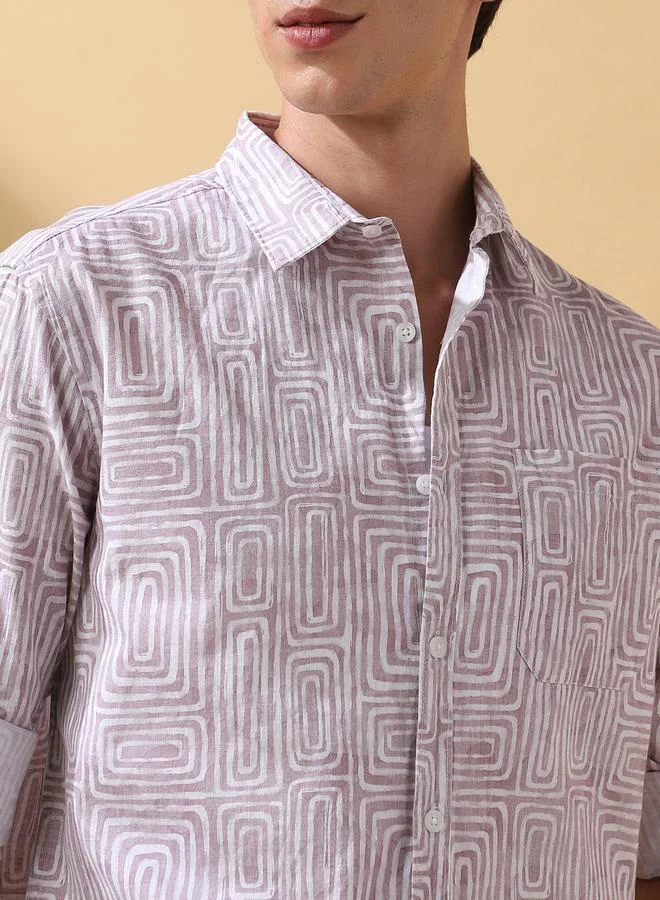 Dennis Lingo Men's Mauve 100% Cotton Printed Button Down Regular FiT-Shirt