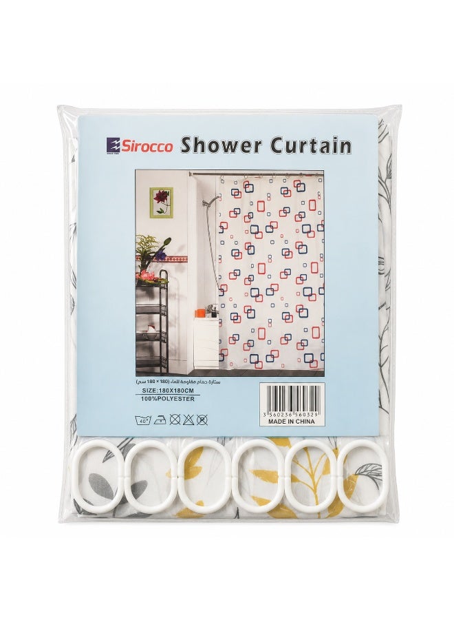 SIROCCO Shower Curtain 180x180cm Waterproof Polyester With Rings, Machine Washable, Sirocco - Image 2