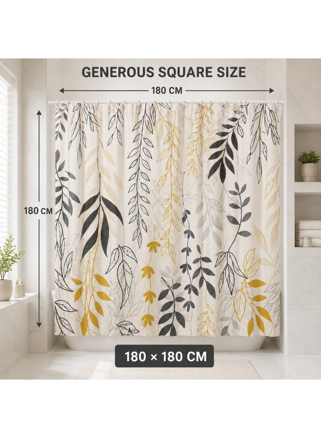 SIROCCO Shower Curtain 180x180cm Waterproof Polyester With Rings, Machine Washable, Sirocco - Image 4