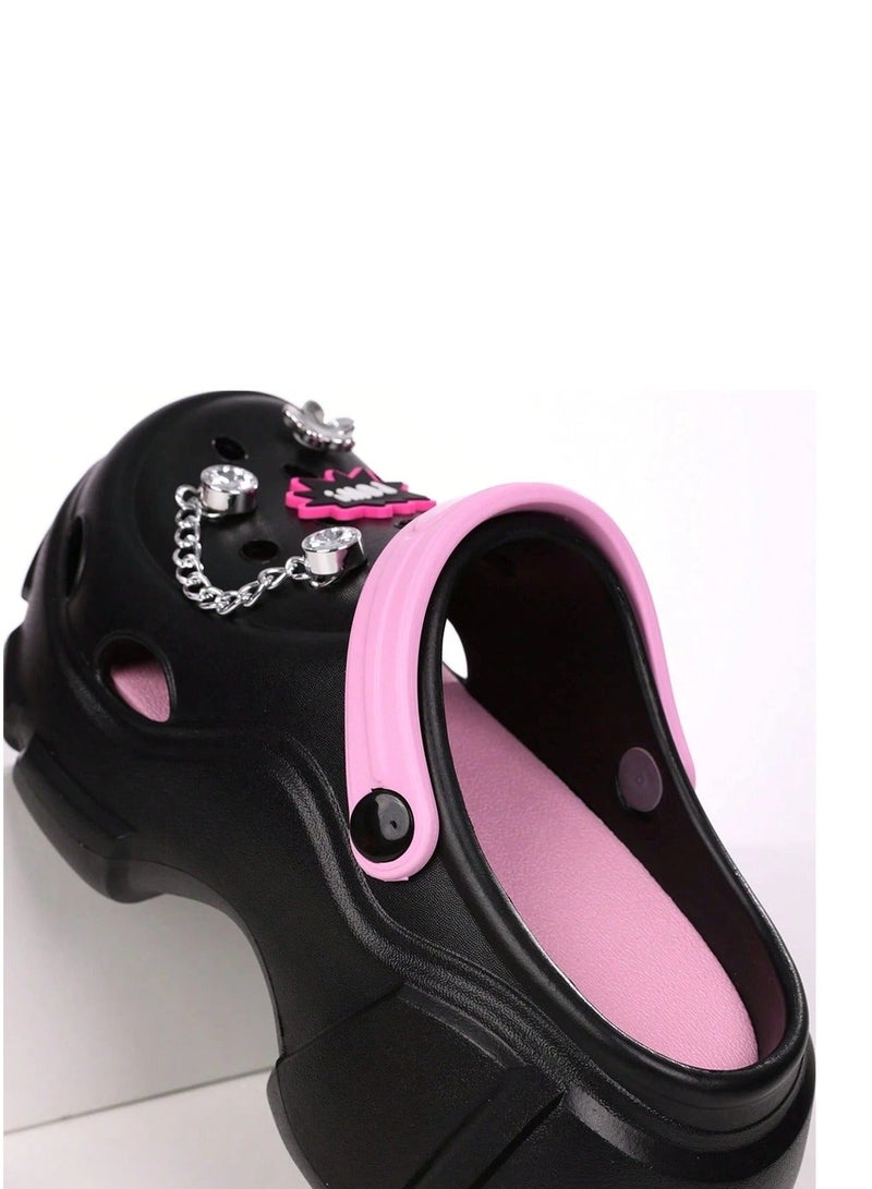 Powerpuff Girls Women's Slippers Powerpuff Girls Black and Pink Slip-On Shoes with Cute Decorative Charms and Chunky Sole for Casual Summer Wear - Image 5