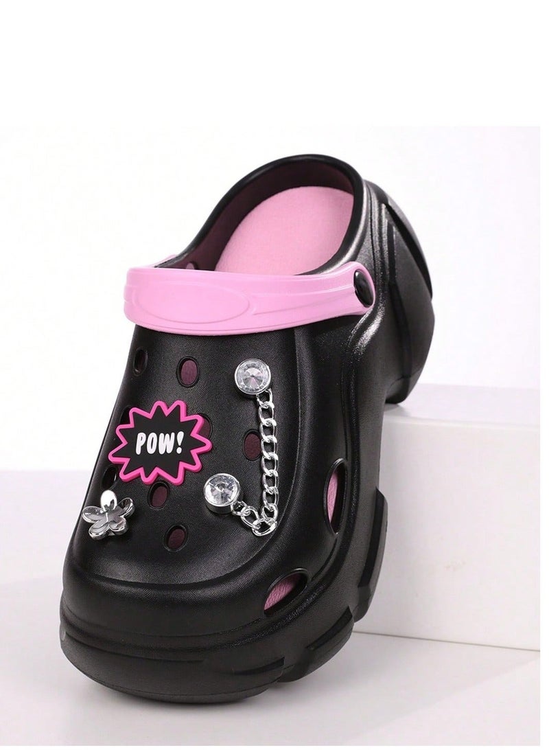 Powerpuff Girls Women's Slippers Powerpuff Girls Black and Pink Slip-On Shoes with Cute Decorative Charms and Chunky Sole for Casual Summer Wear - Image 4