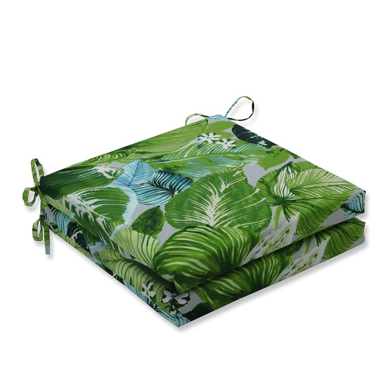 Pillow Perfect OutdoorIndoor Square Corner Seat Cushions 20 x 20 Green Lush Leaf Jungle 2 Count
