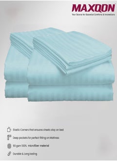 MAXQON 2-Set Fitted Bed Sheets +  Pillow Covers, King/Queen/Double/Single Sizes, Color Sky Blue  - Image 1