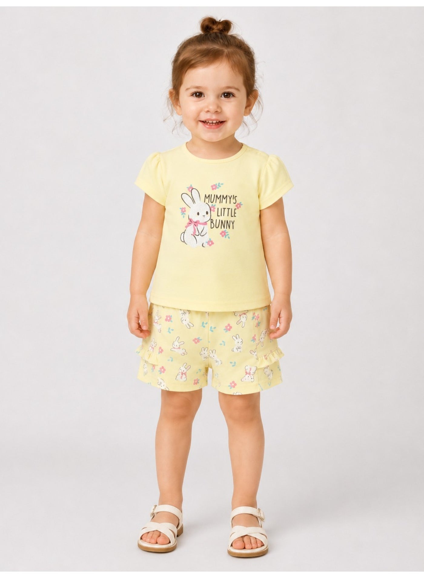victor and jane Infant Girls’ 2-Piece Set – Bunny Graphic Top & Floral Ruffle Shorts