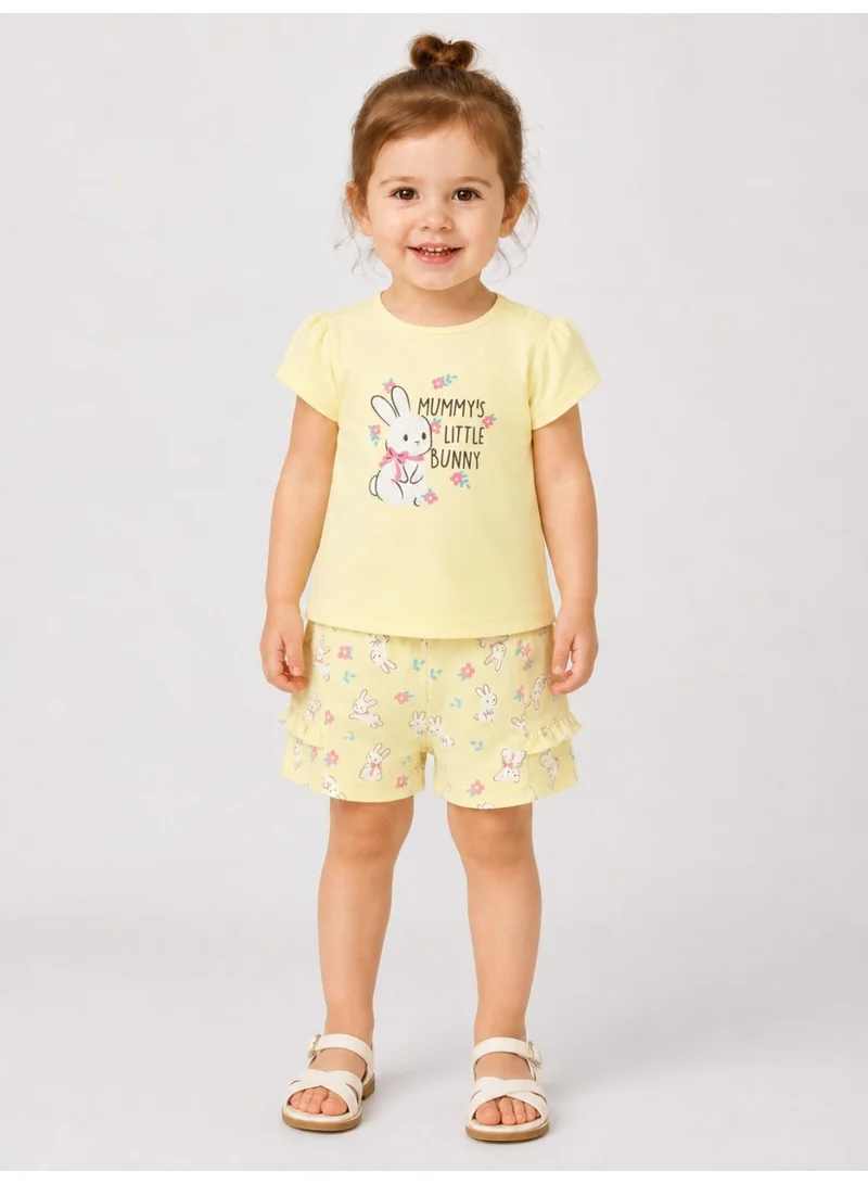 فكتور اند جين Infant Girls’ 2-Piece Set – Bunny Graphic Top & Floral Ruffle Shorts