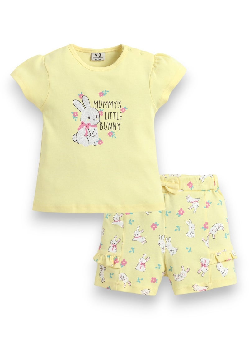 victor and jane Infant Girls’ 2-Piece Set – Bunny Graphic Top & Floral Ruffle Shorts - Image 2