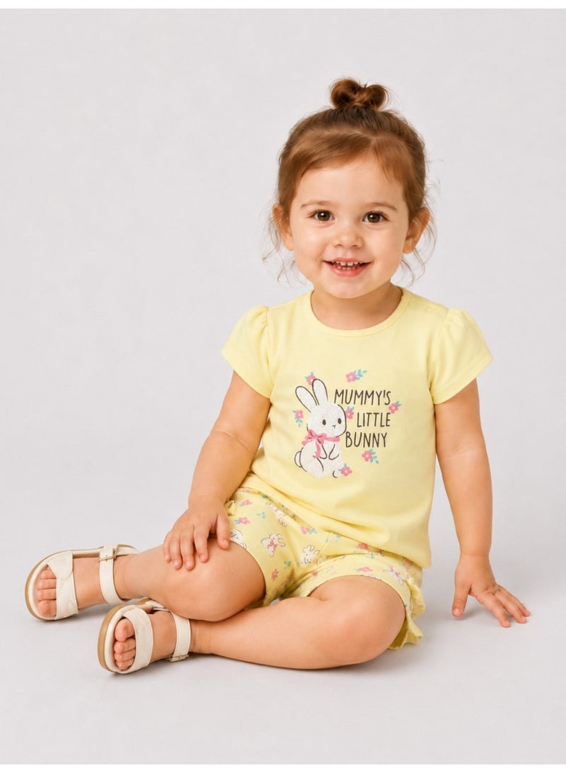 victor and jane Infant Girls’ 2-Piece Set – Bunny Graphic Top & Floral Ruffle Shorts - Image 3