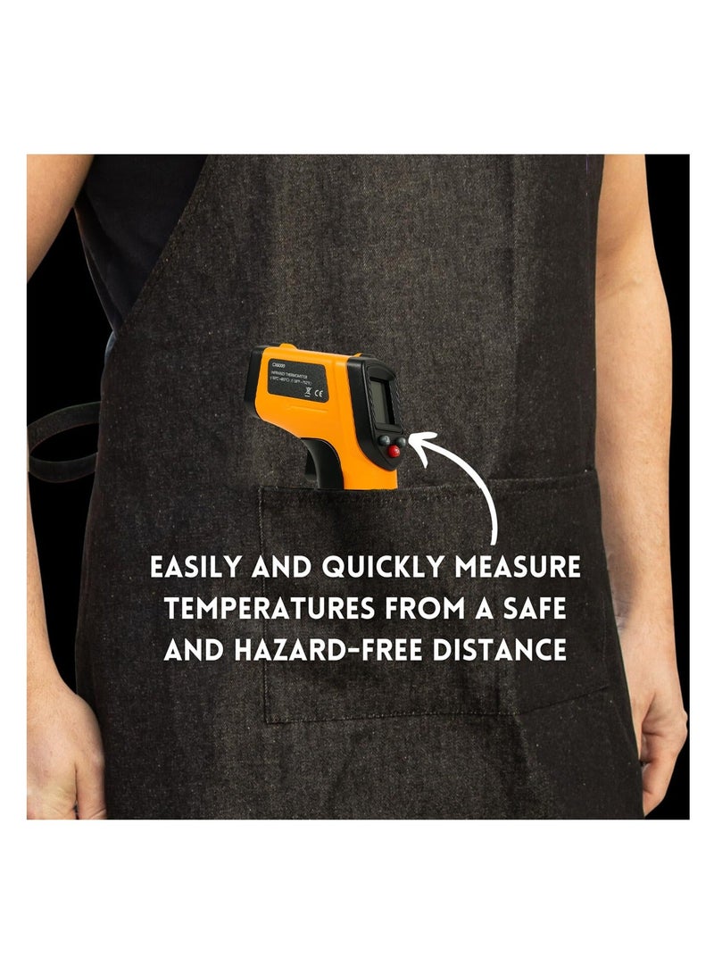 Infrared Thermometer ميزان حرارة بالأشعة تحت الحمراء CX6000 (رقمي، يعمل بالليزر، بدون تلامس)، مزود بشاشة LCD، يتيح قراءة فورية لدرجة حرارة الأسطح؛ مناسب لأنظمة التدفئة والتهوية وتكييف الهواء (HVAC) وصيانة السيارات والأنظمة الكهربائية والاستخدام المنزلي. يتميز بنطاق قياس واسع يتراوح بين -50 درجة مئوية و400 درجة مئوية (-58 درجة فهرنهايت إلى 752 درجة فهرنهايت)، وإمكانية ضبط معامل الانبعاثية، كما يتضمن بطاريتين من نوع AAA. - Image 5