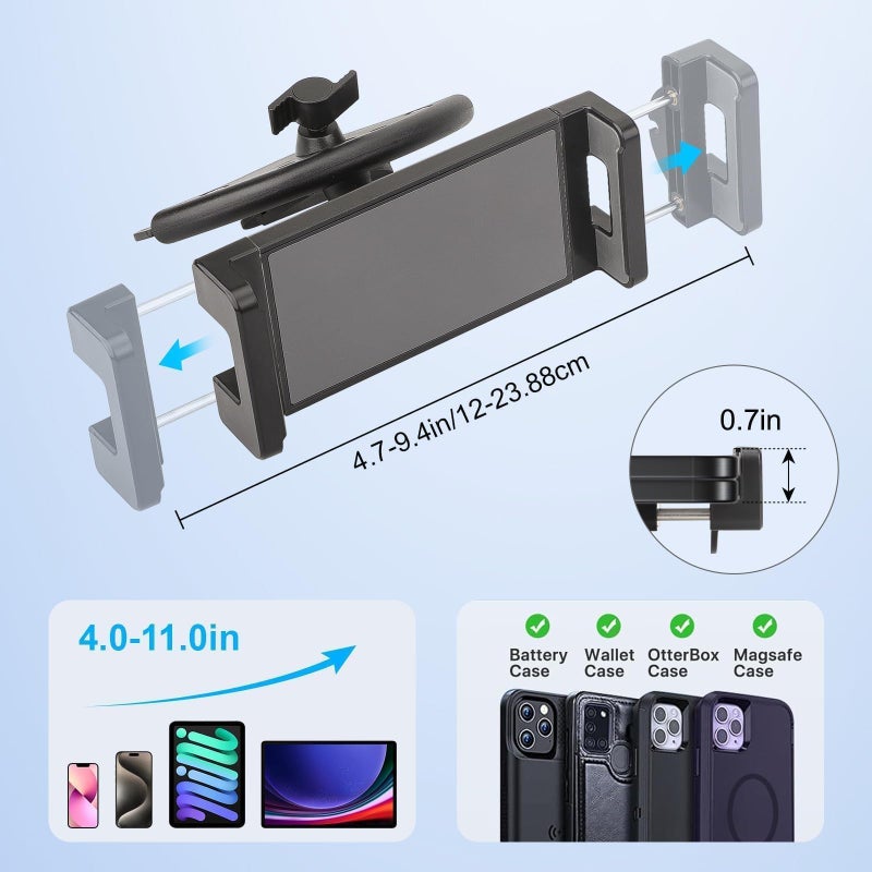 EEEKit 2 in 1 CD Slot Tablet Car Mount, Universal 360Â° Rotation CD Player Car Phone Holder for 4-11in Devices, Black - Image 2