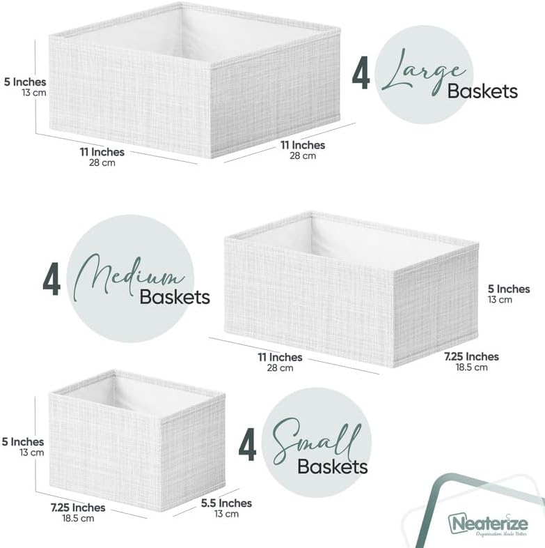 NEATERIZE Drawer Organizer Clothes Set of 12 White-Grey - Dresser Organizer For Nursery, Bedroom, Closet - Perfect Baby Clothes Organizer and Storage & General Nursery Organization or Dresser Drawer Organizers - Image 2