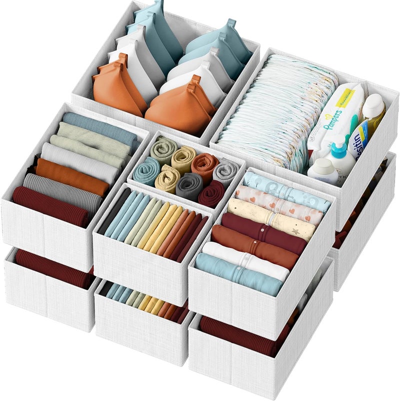 NEATERIZE Drawer Organizer Clothes Set of 12 White-Grey - Dresser Organizer For Nursery, Bedroom, Closet - Perfect Baby Clothes Organizer and Storage & General Nursery Organization or Dresser Drawer Organizers - Image 1