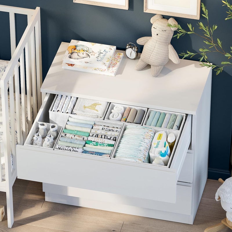 NEATERIZE Drawer Organizer Clothes Set of 12 White-Grey - Dresser Organizer For Nursery, Bedroom, Closet - Perfect Baby Clothes Organizer and Storage & General Nursery Organization or Dresser Drawer Organizers - Image 4