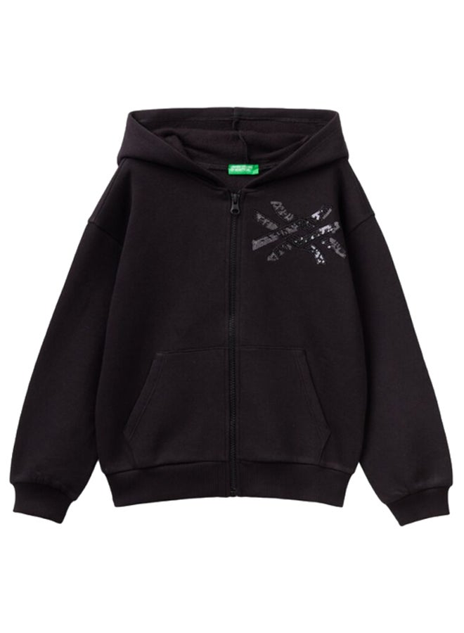 Benetton SWEATSHIRT WITH ZIP AND SEQUINS  - Image 1