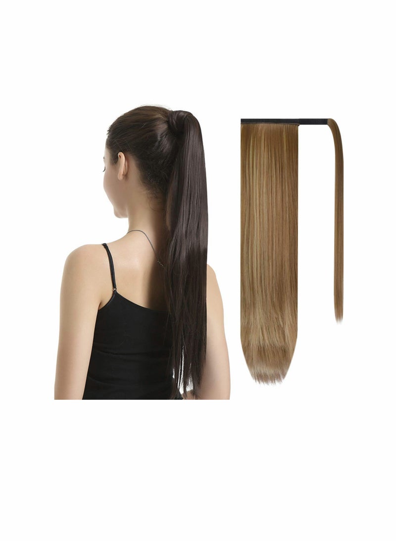 KASTWAVE 26 Inch (66.04 cm) Hair Piece Ponytail Extension Long Straight Wrap Clip Synthetic Fiber For Ladies (brown and gold) - Image 1