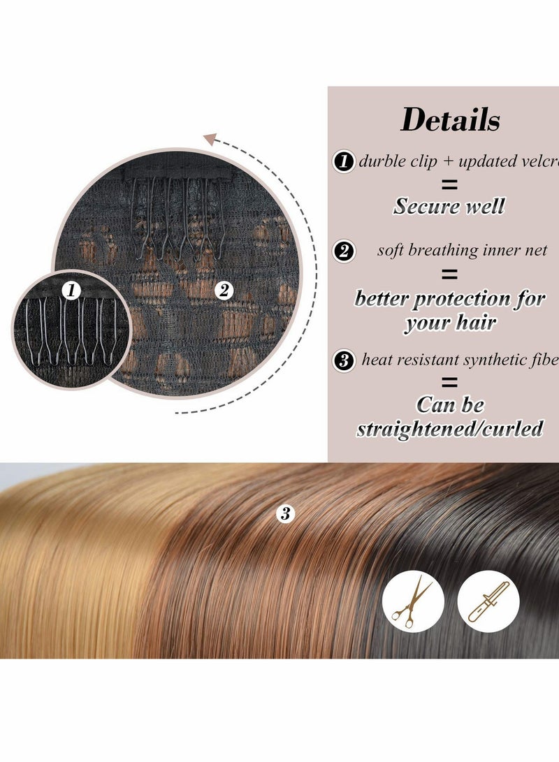 KASTWAVE 26 Inch (66.04 cm) Hair Piece Ponytail Extension Long Straight Wrap Clip Synthetic Fiber For Ladies (brown and gold) - Image 5