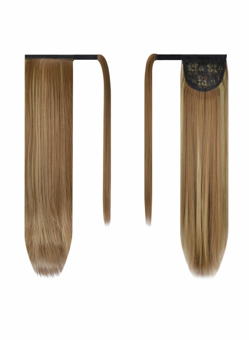 KASTWAVE 26 Inch (66.04 cm) Hair Piece Ponytail Extension Long Straight Wrap Clip Synthetic Fiber For Ladies (brown and gold) - Image 2