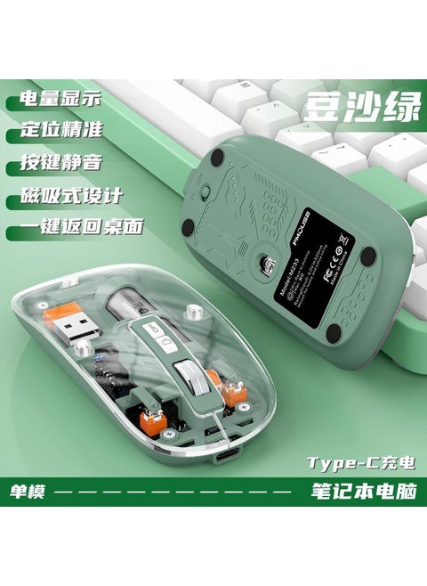 High-Tech Wireless Transparent Mouse with Magnetic Cover and Multi-ModeSingle Mode/Green Single Mode/Green