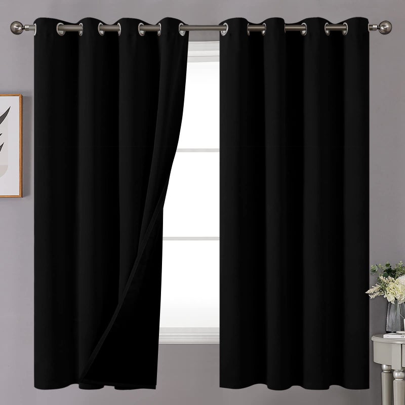 YoungsTex Insulated 100 Blackout Curtains for Bedroom with Double Layer Grommet Black Thermal Window Drapes for Kids Window Full Light Blocking 2 Panels 52 X 63 Inch