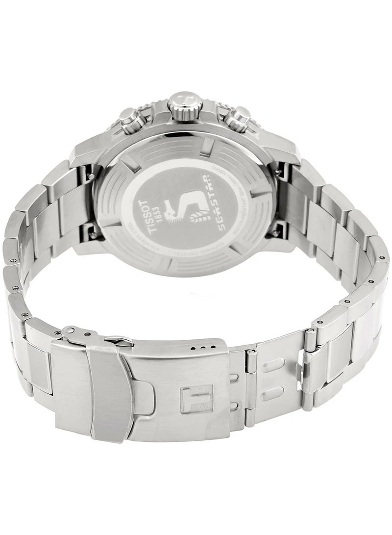 تيسو ساعة تيسوت سيستار 1000 كرونوغراف بمينا زرقاء وسوار فضي من الفولاذ للرجال - T120.417.11.041.03 - Image 2